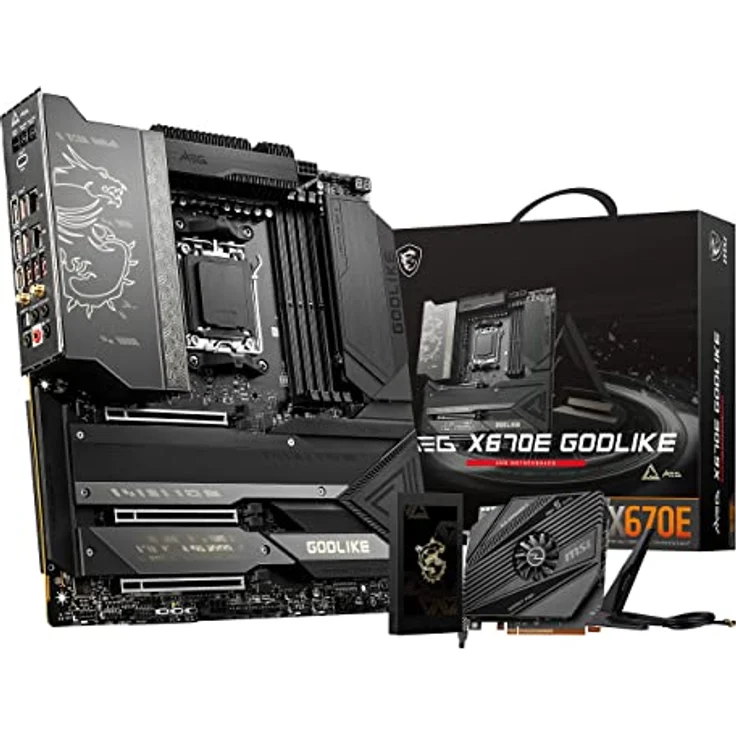 MSI MEG X670E GODLIKE Mainboard, ATX - Unterstützt die AMD Ryzen 7000 Serie, AM5-24 Duet Rail 105A SPS, DDR5 Memory Boost 6600+MHz/OC, 3 x PCIe 5.0 x16, 2 x M.2 Gen5, Wi-Fi 6E, 10G & 2.5G LAN – Bild 1