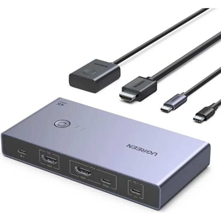 UGREEN USB C KVM Switch 4K60Hz, 2 PC 1 Monitor, 4 USB 3.0 Ports, EDID Verwaltung, Aluminium Gehäuse – Bild 1