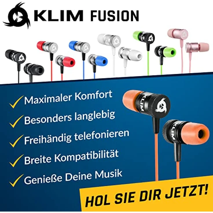 KLIM Fusion In-Ear Kopfhörer mit Mikrofon, Memory Foam, 3.5 mm Jack, langlebig und innovativ, orange – Bild 7