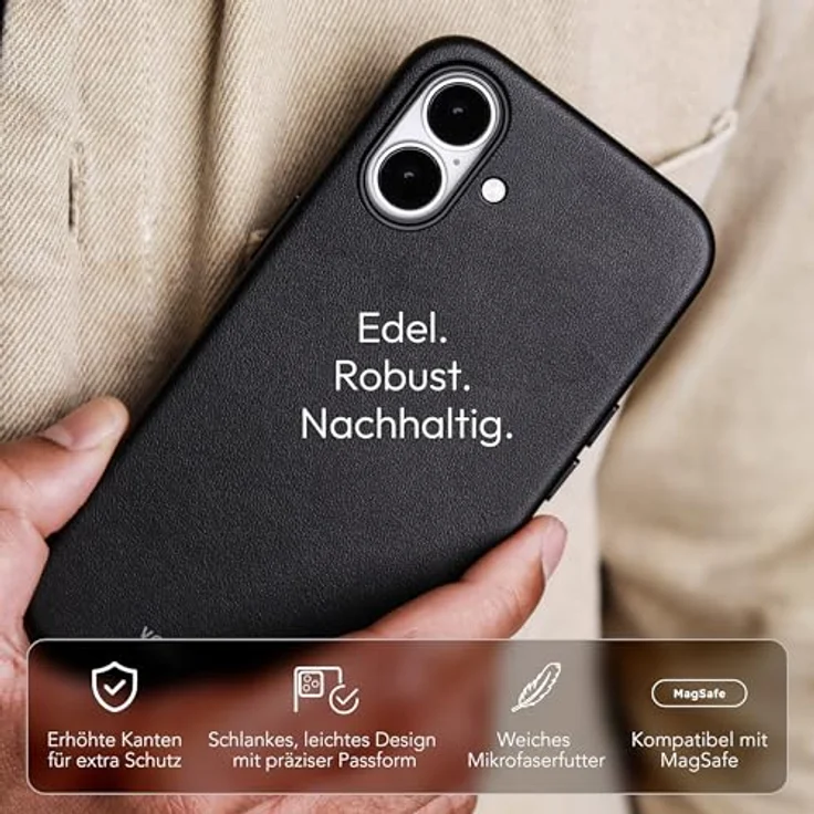 Vonmählen Like Leather Case Cover für Apple iPhone 16, Schwarz, Handytasche aus Leder, versandkostenfrei – Bild 3