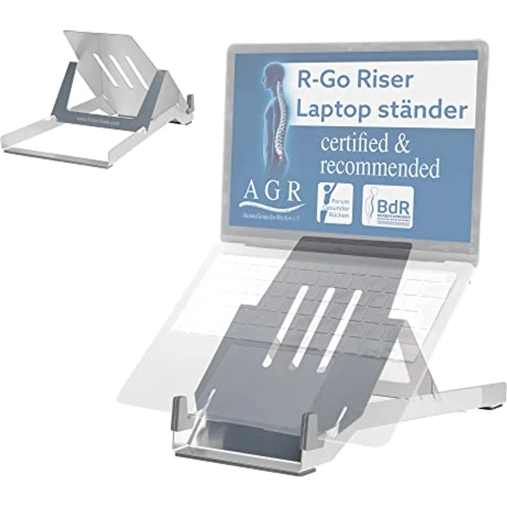 R-Go Tools Laptopständer, Höhenverstellbar, Ergonomisch, Faltbar, Aluminium, 3-stufige Winkel, Für Laptops [10/17-22 Zoll]