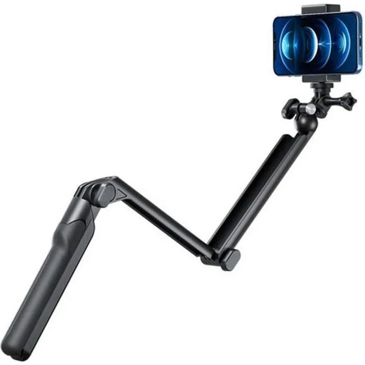 Telesin 3-Way tripod TE-TRP-009, multifunktionales Stativ aus Kunststoff mit ausziehbarem Selfie-Stick bis 55 cm, Tragkraft bis 300 g
