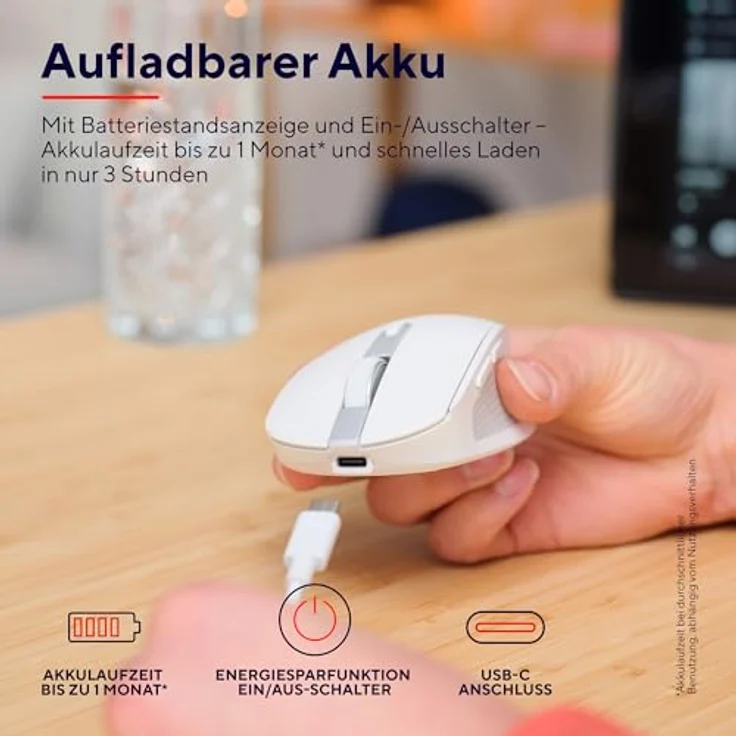 Trust Ozaa Leise Kabellose Maus Bluetooth + 2.4GHz, Kompakte Mehrgeräte Funkmaus, 60% Recyclingkunststoff, Wiederaufladbare Bluetooth Maus Laptop PC Computer Windows Android Mac - Weiß – Bild 4