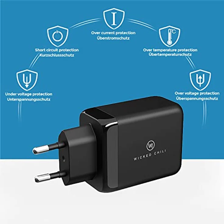 Wicked Chili 65W Schnellladegerät kompatibel mit MacBook Pro-Air, iPhone 14, 13, 12, 11 (Pro, Max, Plus, Mini) und Apple Watch Ultra von QC 4.0+ & PD PPS USB-C Netzteil für Tablet, Handy, Laptop – Bild 6