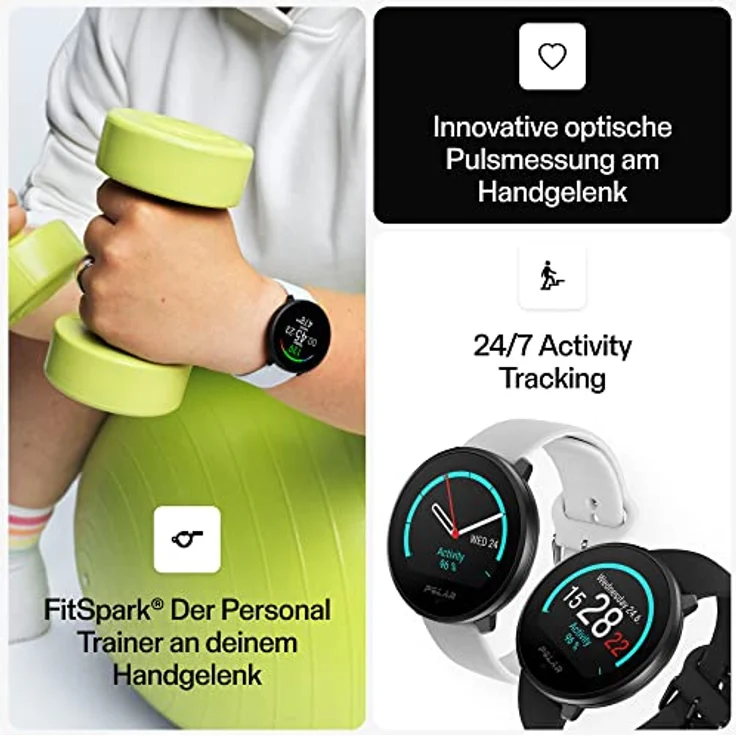 Polar Unite Sportuhr + Smartwatch (43 mm, Kunststoff, Stahl, Schwarz), mit integriertem Sensor – Bild 3