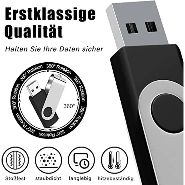 EASTBULL 8GB USB Stick, 5er Set Mehrfarbige USB 2.0 Speichersticks mit 360° Drehmechanismus und Schlüsselring – Bild 3