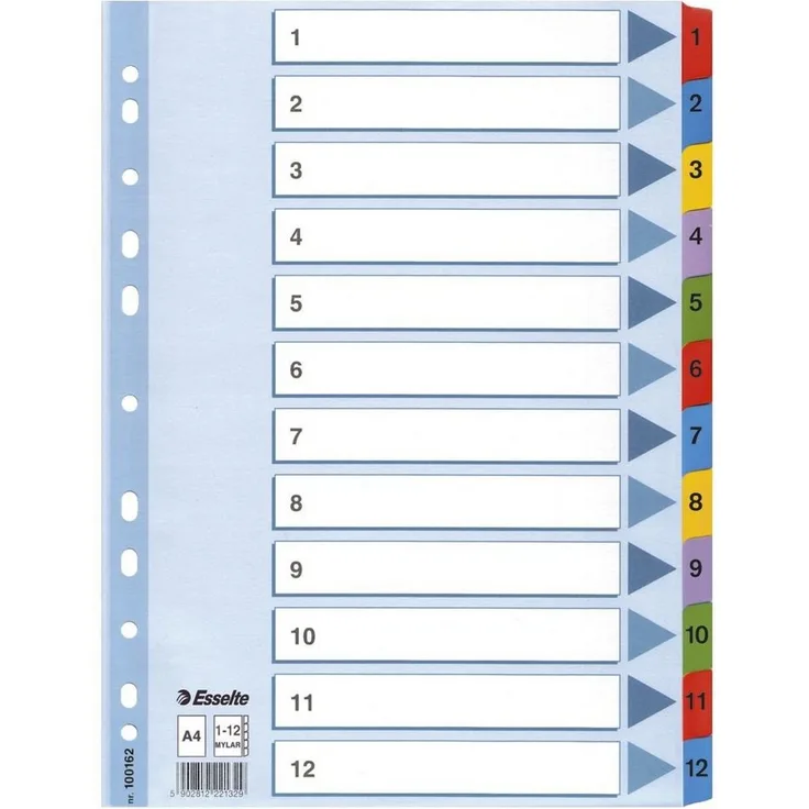 ESSELTE Aktenordner Esselte Ordnerregister Vollformat 1-12 weiß - Langlebiges Register in attraktiver Farbkombination