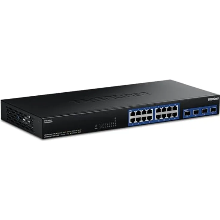 Trendnet TEG-S50204 Gigabit Ethernet Switch, 20 Ports mit 2.5G-RJ-45 und 10G-SFP+, lüfterlos, schwarz