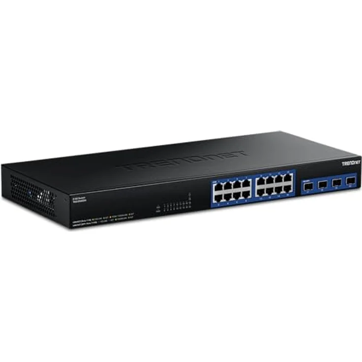 Trendnet TEG-S50204 Gigabit Ethernet Switch, 20 Ports mit 2.5G-RJ-45 und 10G-SFP+, lüfterlos, schwarz – Bild 1
