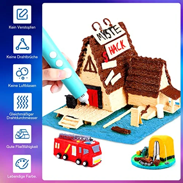 ANCHARA 3D Stift Filament PCL 1,75mm, 20 Farben Set (je 10m), ungiftig und kinderfreundlich für niedrige Temperaturen, 3D Druck Zubehör – Bild 3