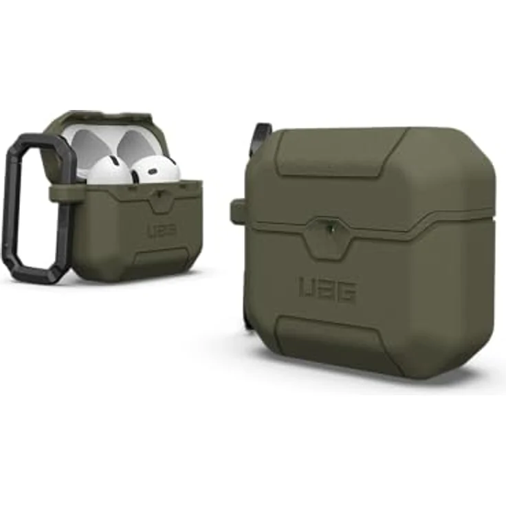 URBAN ARMOR GEAR Scout Case für Apple AirPods 4, Wireless-Charging kompatibel, magnetische Aufladung, abnehmbarer Karabinerhaken, olive – Bild 1