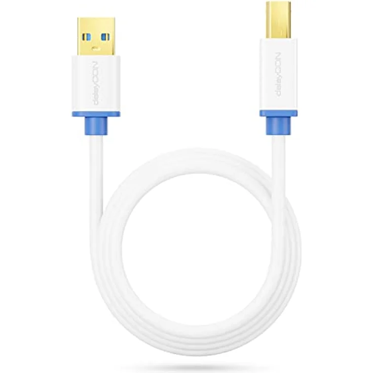 deleyCON 3,0m USB 3.0 Super Speed Kabel, USB A-Stecker zu USB B-Stecker, Datenkabel bis zu 5 Gbit/s, weiß – Bild 5