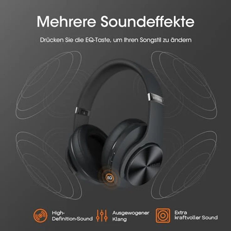 DOQAUS Care 1, Bluetooth Over Ear Kopfhörer mit 90 Std Akkulaufzeit, 3 EQ-Modi, Dual 40mm Treiber und Memory-Protein Ohrpolster, integriertes Mikrofon für Smartphones/PC – Bild 4