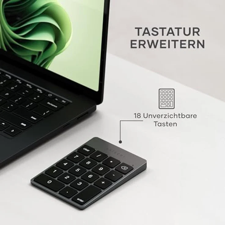 SATECHI Bluetooth Zahlenblock, Kabelloser Aluminium 18-Tasten Nummernblock, USB-C wiederaufladbar für MacBook & Windows - Space Grau – Bild 4