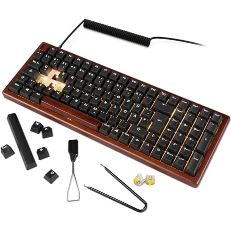 Sharkoon SKILLER SGK50 S2 Wood PBT, Gaming-Tastatur mit Gateron G Pro 3.0 Yellow, DE-Layout, RGB-Beleuchtung, schwarz/hölzernes Design – Bild 6
