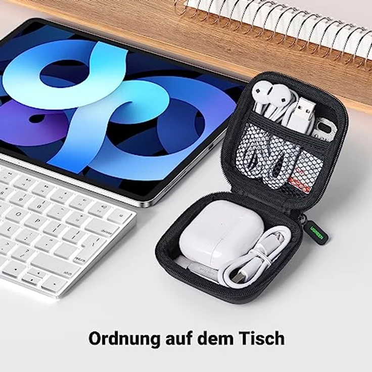 UGREEN Kopfhörer Tasche Case stoßfeste Schutztasche - Hardcase für In Ear Ohrhörer - kompatibel mit Airpods, Earpods, MP3 Player - Schwarz – Bild 5