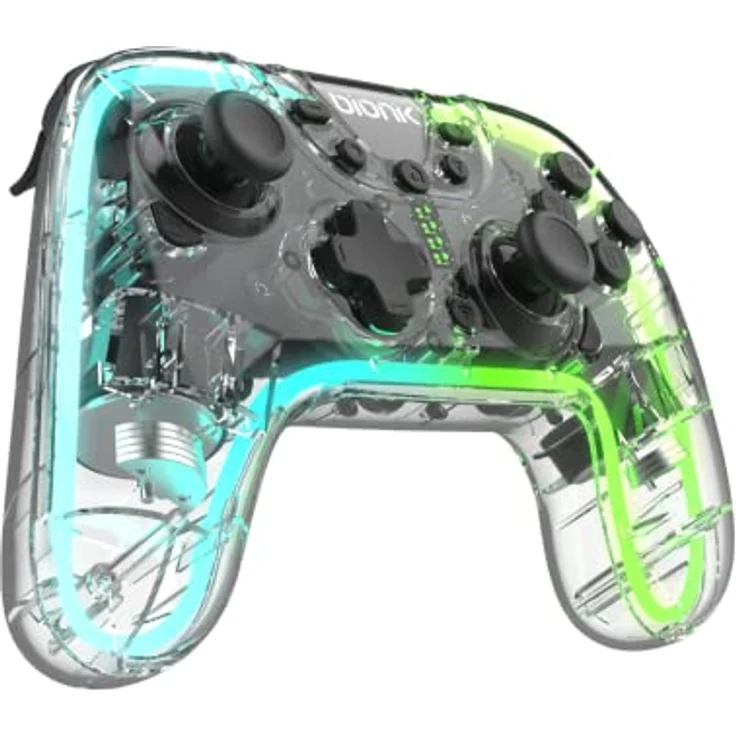 BIONIK Neoglow Switch Wireless Controller Gamepad, kabellos für Android, Nintendo Switch, PC, transparent mit Turbo-Taste – Bild 1