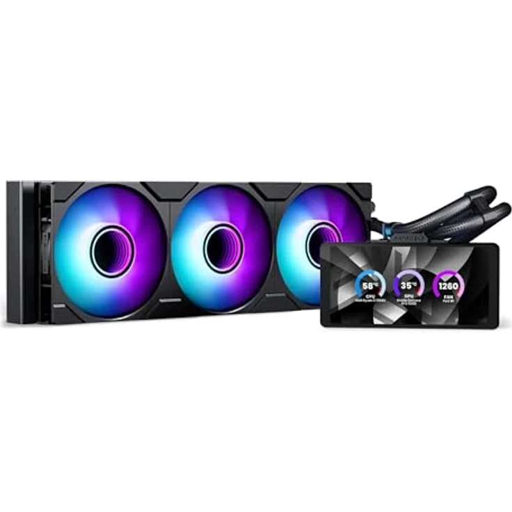 Phanteks Glacier One 360M25-LCD, AIO Liquid CPU Kühler mit 6 Zoll IPS LCD, 120 mm M25 Gen2 D-RGB Lüfter, Hochleistungs-Kupfer-Kühlplatte, Intel & AMD kompatibel, Schwarz – Bild 1
