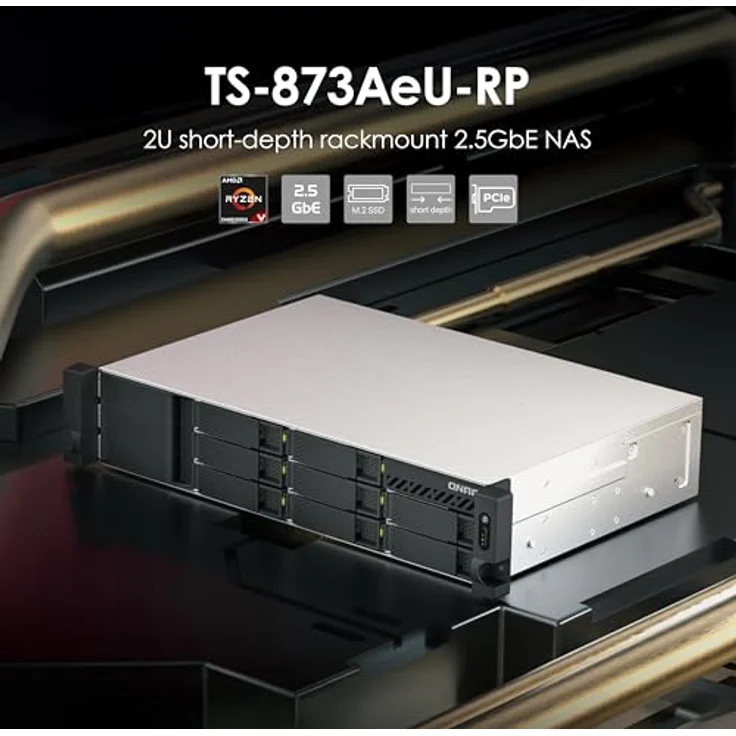 QNAP TS-873AeU-RP NAS-Server - 8 Schächte - Rack - SATA 6Gb/s - RAID 0, 1, 5, 6, 10, 50, JBOD, 60 - 2.5 Gigabit Ethernet - iSCSI Support - 2U, schwarz – Bild 3