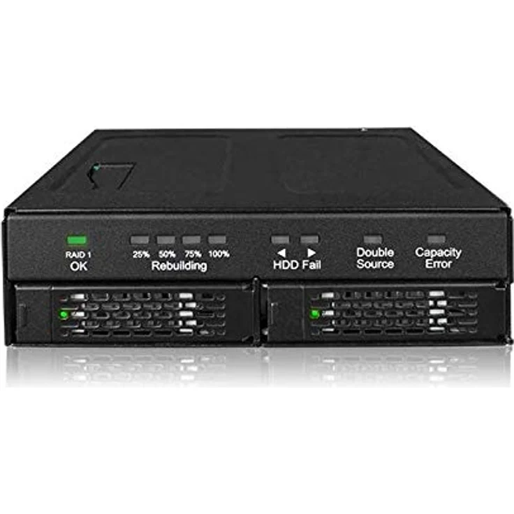 ICY DOCK RAID 1 / JBOD Wechselrahmen für zwei 2,5 Zoll SATA HDD/SSD in 1x 5,25 Zoll Schacht Vollmetall - ToughArmor RAID MB902SPR-B R1 - Unterstützt 2x 2,5" SATA HDD/SSD bis 15mm Höhe, Integriertes JMS562 Hardware RAID 1 / JBOD Chipset, Detaillierte Status-LEDs, Vollmetall-Konstruktion - Schwarz – Bild 2