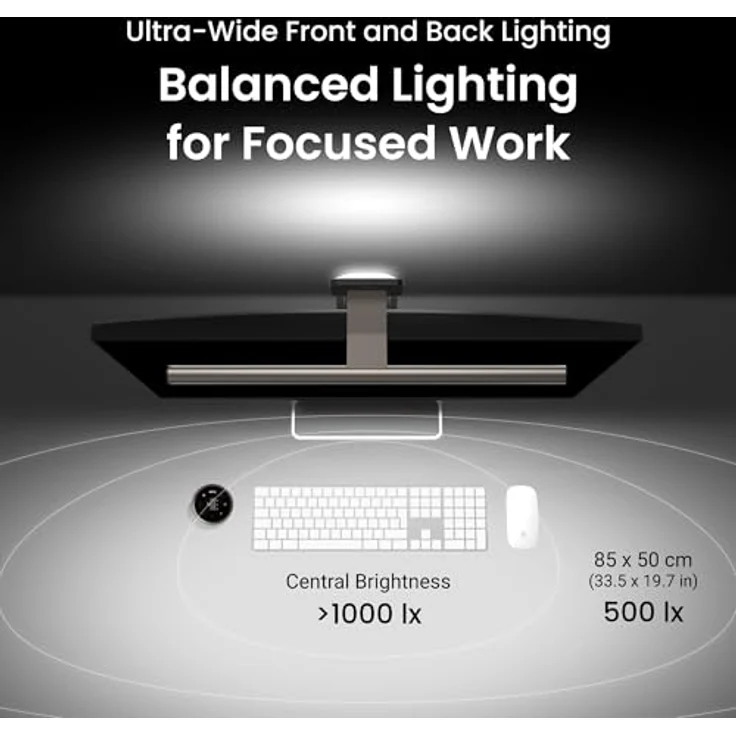 BenQ ScreenBar Halo 2, LED Monitorlampe mit kabellosem Controller, blendfreiem Licht, einstellbarer Helligkeit und Farbtemperatur, USB-betrieben – Bild 3