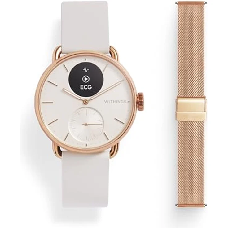 Withings ScanWatch 2, Hybrid-Smartwatch mit Akku bis 35 Tage, 38 mm, Roségold mit Milanese Band, Gesundheitsdatenübermittlung – Bild 2