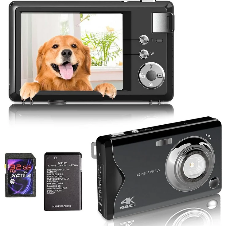 Fine Life Pro Kompaktkamera 48 MP, 16x Digitalzoom, Elektronischer Bildstabilisator, 4K HD 1080P Fotokam