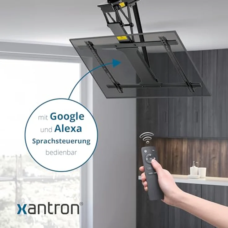 Xantron® DEHA-600E-Roto TV Deckenhalterung Elektrisch Klappbar Neigbar & Drehbar / 32-75 Zoll [Sprachsteuerung] Schwarz – Bild 2