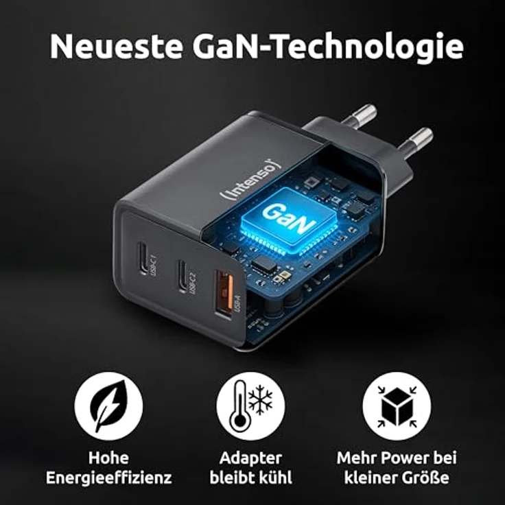 Intenso W65ACC GaN USB Ladegerät 65 W, 1x USB-A, 2x USB-C®, schwarz, energieeffizient und kompakt mit USB Power Delivery (USB-PD) – Bild 5