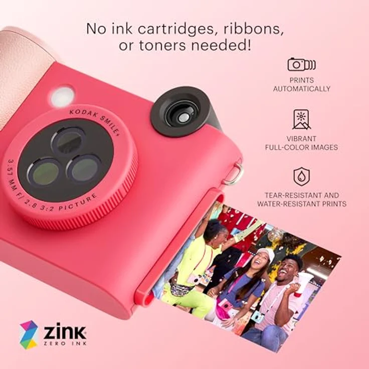 KODAK Smile+ 2-in-1 Digitale Sofortbildkamera & kabelloser Bluetooth-Fotodrucker - 10MP, Spezialeffekt-Drehobjektiv, Zink 2x3” Klebefotos, Drucken über Fun-App von Smart Devices - Fuchsie – Bild 4
