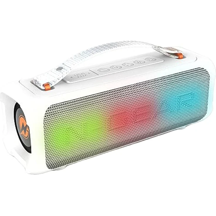 N-Gear Blazooka 703 Weiß - Tragbarer, kabelloser Bluetooth Lautsprecher mit Mikrofon, Disco Licht, 100 Watt und 5 Stunden Spielzeit – Bild 4