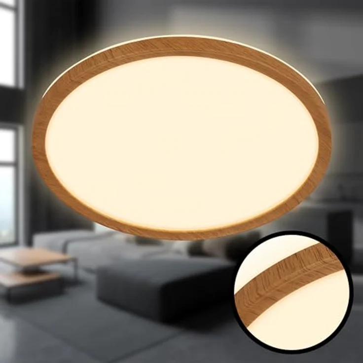 BRILONER - LED Deckenlampe mit indirektem Licht, flach, warmweißes Licht, 29x3 cm, Holzrahmen – Bild 1