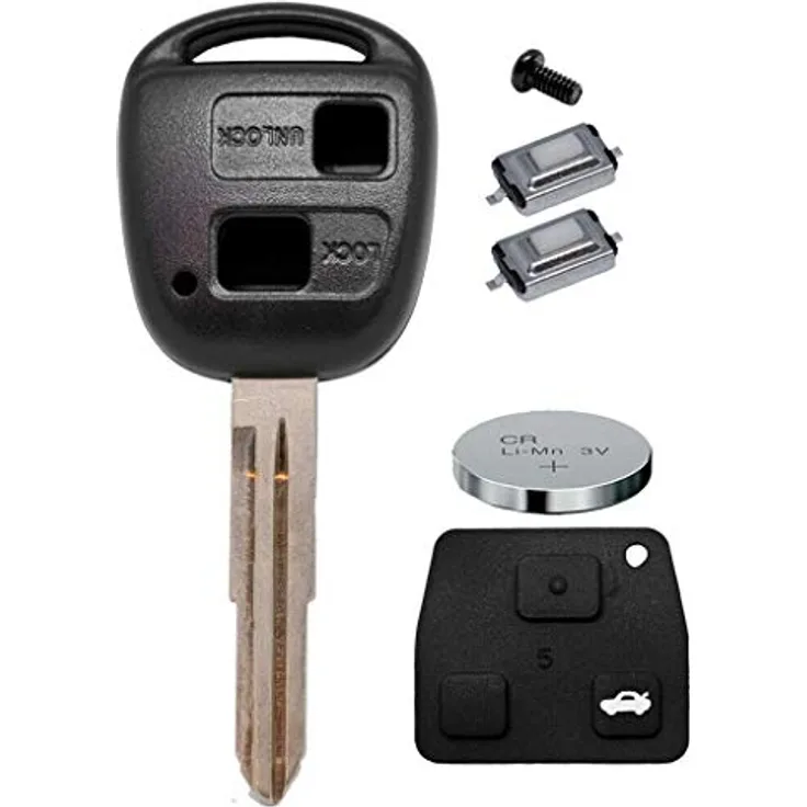 mt-key Auto Schlüssel 2 Tasten Set TOY41 für Toyota, inklusive CR2016 Knopfzelle und Tastenfeld, passend für MR2, Yaris, Verso, Corolla, Celica