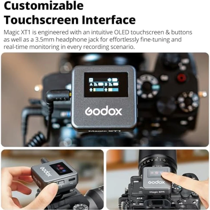 Godox Magic XT1 Wireless Lavalier Microphone, Mikrofon für Kamera (2 TX + 1 RX Ladeschale), Mini-Mikrofon mit Geräuschunterdrückung, 16H Akku, Touchscreen 200M/60ft, Wireless Mikrofon – Bild 5