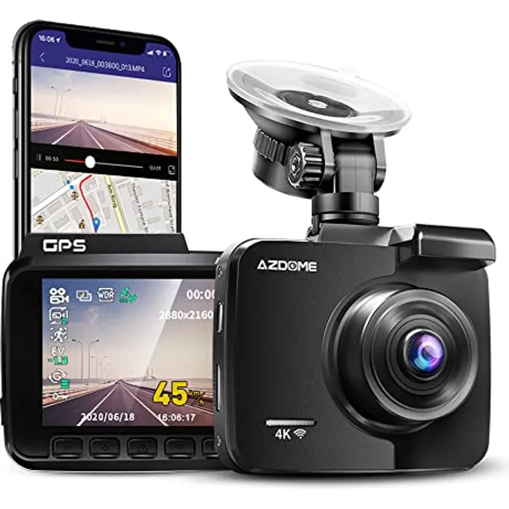AZDOME Autokamera mit 4K Auflösung, WiFi Dashcam mit GPS und Loop-Aufnahme, Dash Cam mit 170° Weitwinkelobjektiv und Nachtsicht, Dash Camera mit G-Sensor, Parkmonitor und Bewegungserkennung(GS63H)
