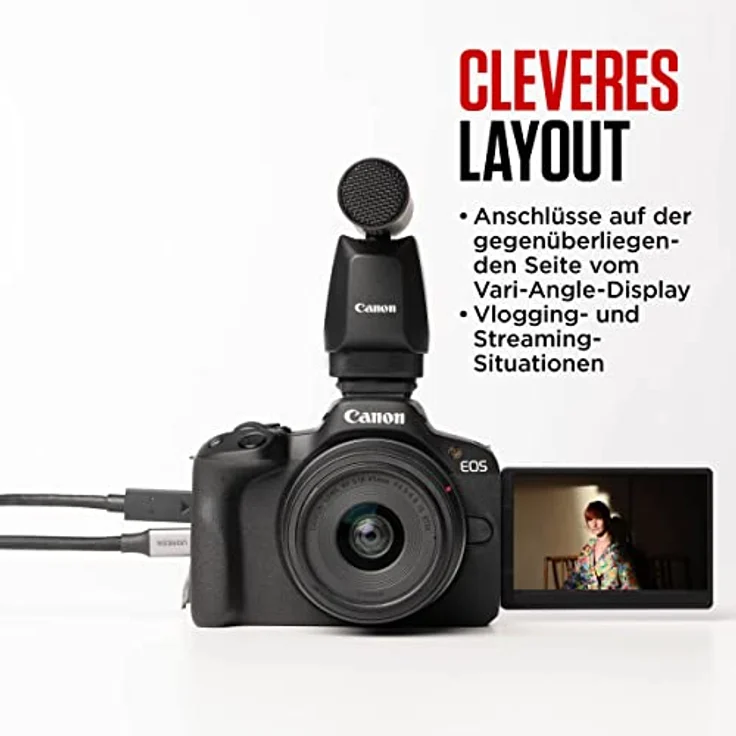 Canon EOS R50 Creator Kit Vlogging Kamera + RF-S 18-45 is STM Objektiv + Griffstativ + Mikrofon - Spiegellose Kamera (Systemkamera, Digitalkamera mit Autofokus und Motiverkennung, 4k Videokamera) – Bild 5