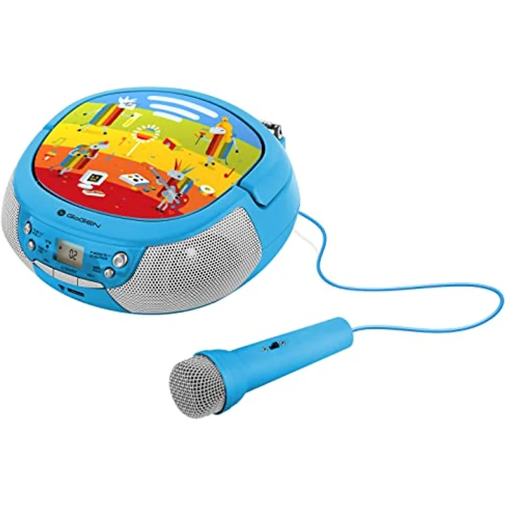 GoGEN Déco Spieler, CD-Radiorecorder für Kinder mit Bluetooth, Karaoke-Funktion, FM-Tuner, USB und Mikrofon, blau – Bild 1