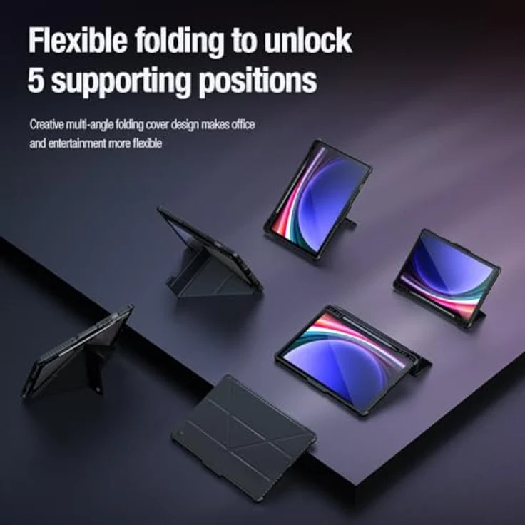 Nillkin Bumper Leather Case Pro Hülle für Samsung Galaxy Tab S9, Schwarz – Schutz mit Multi-Winkel-Halterung, verschiebbare Kameraabdeckung, kompatibel mit S Pen – Bild 3