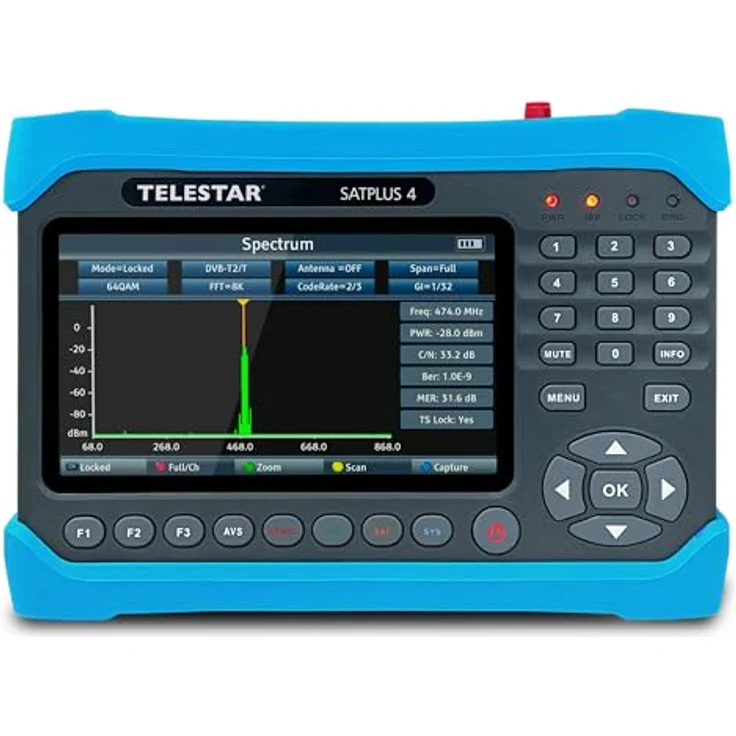 TELESTAR SATPLUS 4 - SAT Messgerät, Kabel & Terrestrisch - Satelliten Finder (DVB-S/DVB-S2 / DVB-C/DVB-T2 HD, H.265), DiSEqC, Unicable, WLAN, Glasfaser, Akku - Preisvergleich – Bild 1