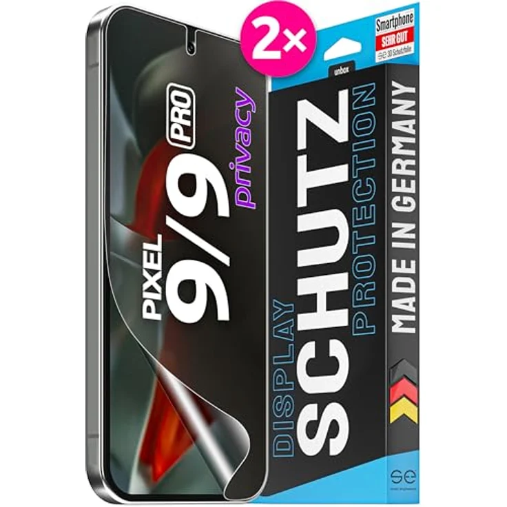 smart engineered 2X se® 3D SCHUTZFOLIE Privacy für Google Pixel 9/9 Pro, Blickschutz, 100% Fingerabdruck & FaceID kompatibel, blasenfreie Installation, stoß- und kratzfest, aus Deutschland – Bild 1