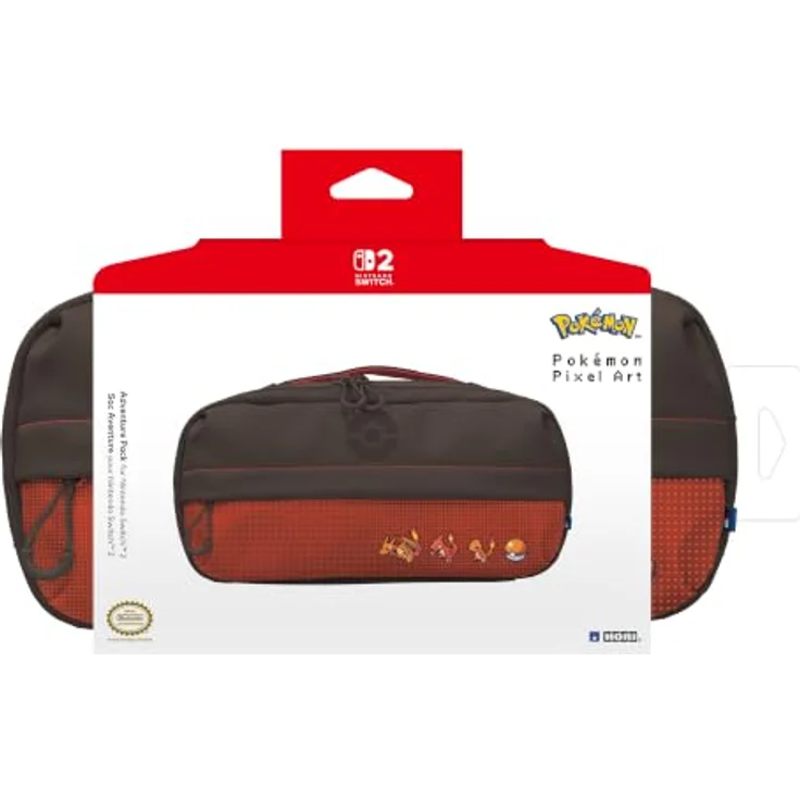 HORI Adventure Pack (Pokémon Pixel Red), Crossbody-Tasche für Nintendo Switch 2, rot mit verstellbarem Schultergurt und speziellen Aufbewahrungsfächern – Bild 2