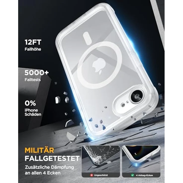 Miracase iPhone 17e & 16e Hülle für MagSafe, 360° Ganzkörper-Stoßfest mit kratzfestem Panzerglas-Schutz, Voll-Kameraschutz, langlebige Mattklare Handyhülle – Bild 4