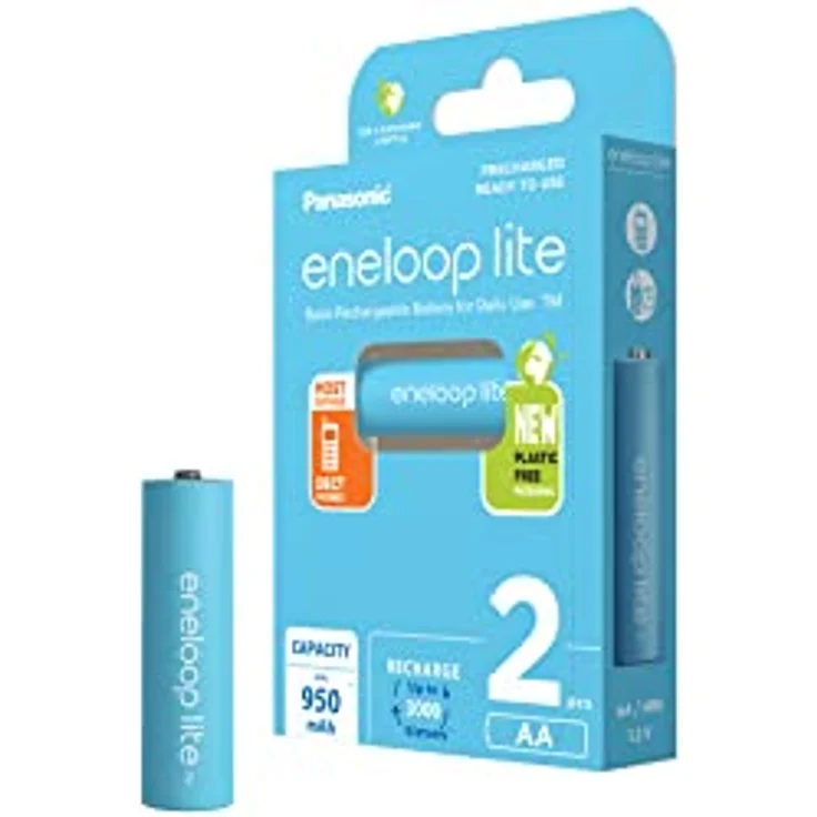 Panasonic eneloop lite, Ready-to-Use NI-MH Akku, AA/Mignon, 2er-Pack, min. 950 mAh, 3000 Ladezyklen Lebensdauer mit geringer Selbstentladung, wiederaufladbarer Akku – Bild 1