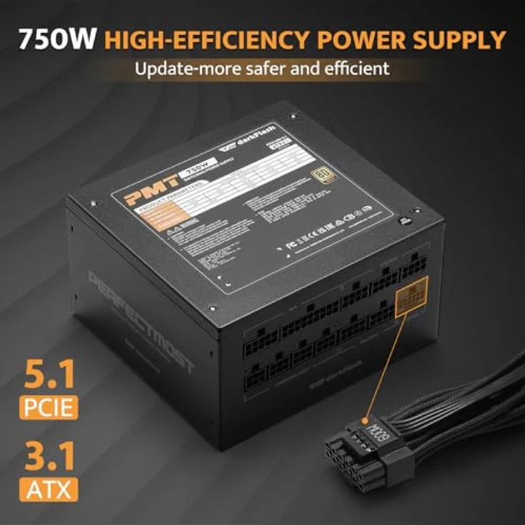 Darkflash Tech PMT 80 Plus Gold 750W Computer-Netzteil, modulares Design, Gold, mit 12VHPWR-Anschluss und intelligenter Kühlung – Bild 2
