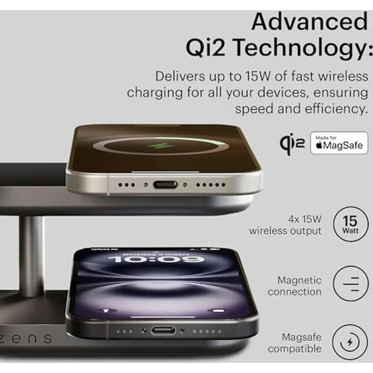Zens Fast Charger Pro 15 W, Wireless Charger mit universeller Qi-Kompatibilität, Schwarz – Bild 5
