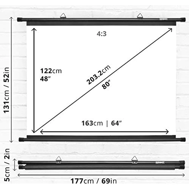 Duronic BPS80 Leinwand | 4:3 Hängeleinwand 80" Zoll 163 x 122 cm | Heimkino mit 4K Full HD 3D | Gain 1.0 | Projektionsleinwand für Wandmontage | Beamerleinwand für Büro Präsentationen, Schulen – Bild 5