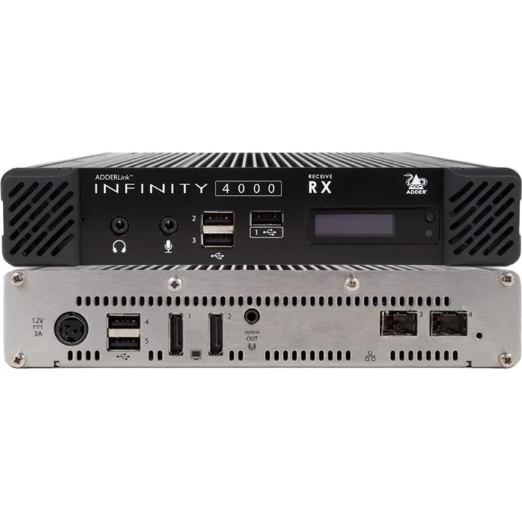 Adder ADDERLink INFINITY 4001, KVM Switch mit Dual-Head 5K Leistung über Glasfaser, Punkt-zu-Punkt und Matrixkompatibilität