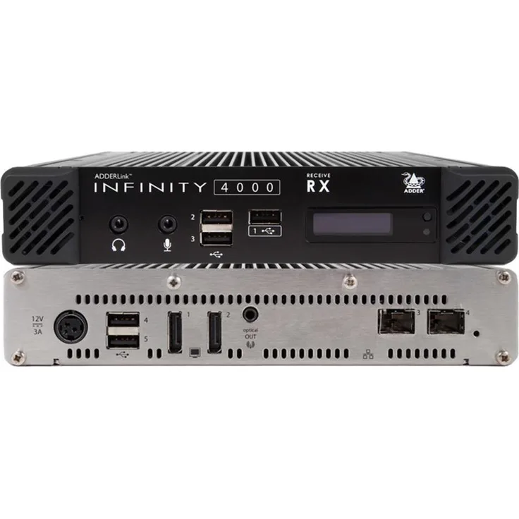 Adder ADDERLink INFINITY 4001, KVM Switch mit Dual-Head 5K Leistung über Glasfaser, Punkt-zu-Punkt und Matrixkompatibilität