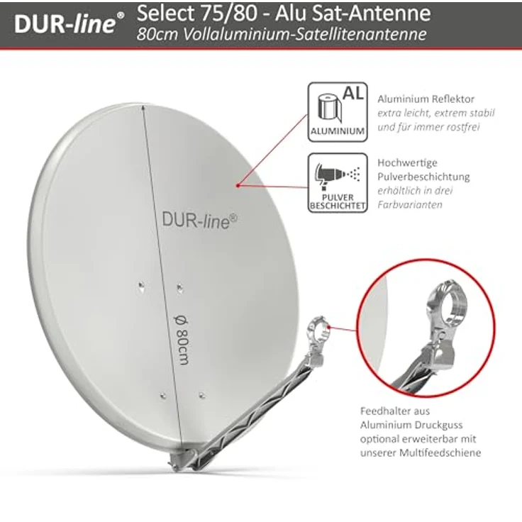DUR-line Select 75/80cm Hellgrau Satelliten-Schüssel - 3 x Test + Sehr gut + Aluminium Sat-Spiegel – Bild 4