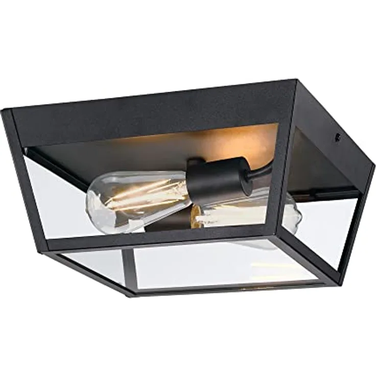 Westinghouse Lighting 6121940 Moderne zweiflammige Leuchte Peterson Deckenmontage, strukturiertes Schwarz mit Klarglas